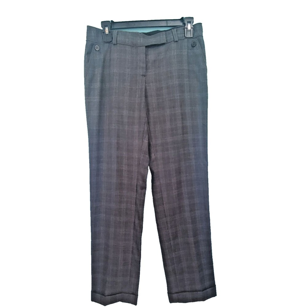 ELIE TAHARI Dress Pants Womens 4 Gray Blue Plaid 100% Wool Trousers Career...